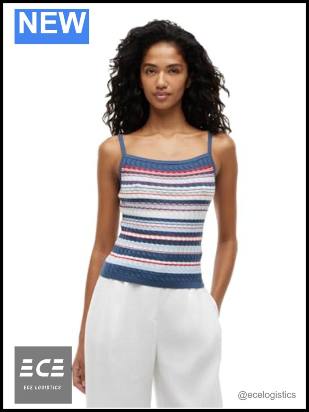 Fine Gauge Cotton Cable Knit Spaghetti Strap Sweater Tank Top